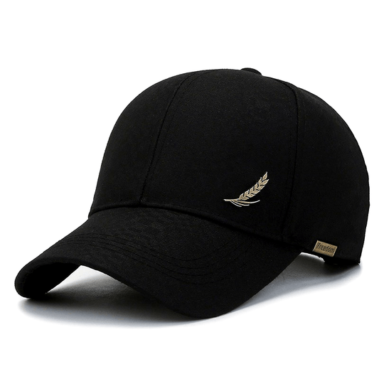 1pc Stylish Baseball Cap with Wheat Logo - 100% Polyester, Mature Look, Ideal for Spring to Fall Travel & Sun Protection - Available in Black, Dark Gray, Brown, Navy Blue, Casual Headwear|Sleek Cap Design|Comfortable Fit Cap
