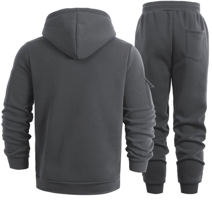 2 հատ տղամարդու միագույն երկարաթև սվիտեր և մարզաշապիկ գլխարկով, հարմար է գարնանային, աշնանային և ձմեռային սպորտաձևերի համար։