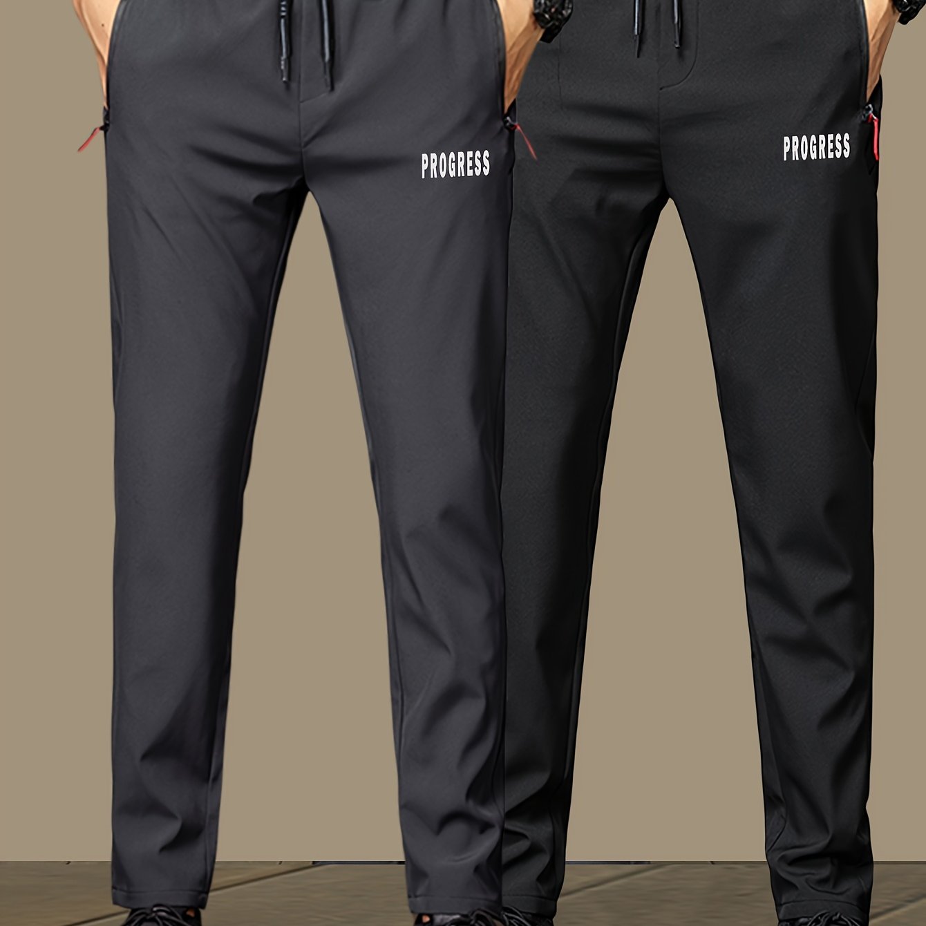 2 հատ Տղամարդկանց թեթև ջոջեր - արագ չորացող շնչող պոլիեսթեր, ոճային «PRINCESS» տպագրություն գոտկատեղով և կայծակաճարմանդ գրպաններով, Սև պատահական սպորտային տաբատ ամենօրյա հագուստի համար, կարգավորելի հարմարավետ տաբատ | Նորաոճ տպագիր ջոջեր | Ս