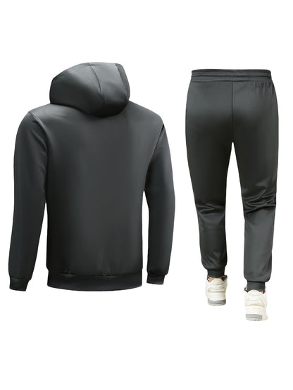 Տղամարդկանց առօրյա սպորտային հագուստի հավաքածու. Բարձրորակ գլխարկով սվիտեր և մարզաշապիկ վազքի, ֆիթնեսի և տնային հագուստի համար - Գարուն/աշուն երկկտոր հագուստ