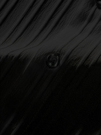 2-Piece Men's Summer Striped Polyester Suit, Short Sleeve Stand Collar Shirt and Drawstring Pants, Non-Stretch Fabric, Suitable for Casual Wear and Beach Vacation, Solid Color