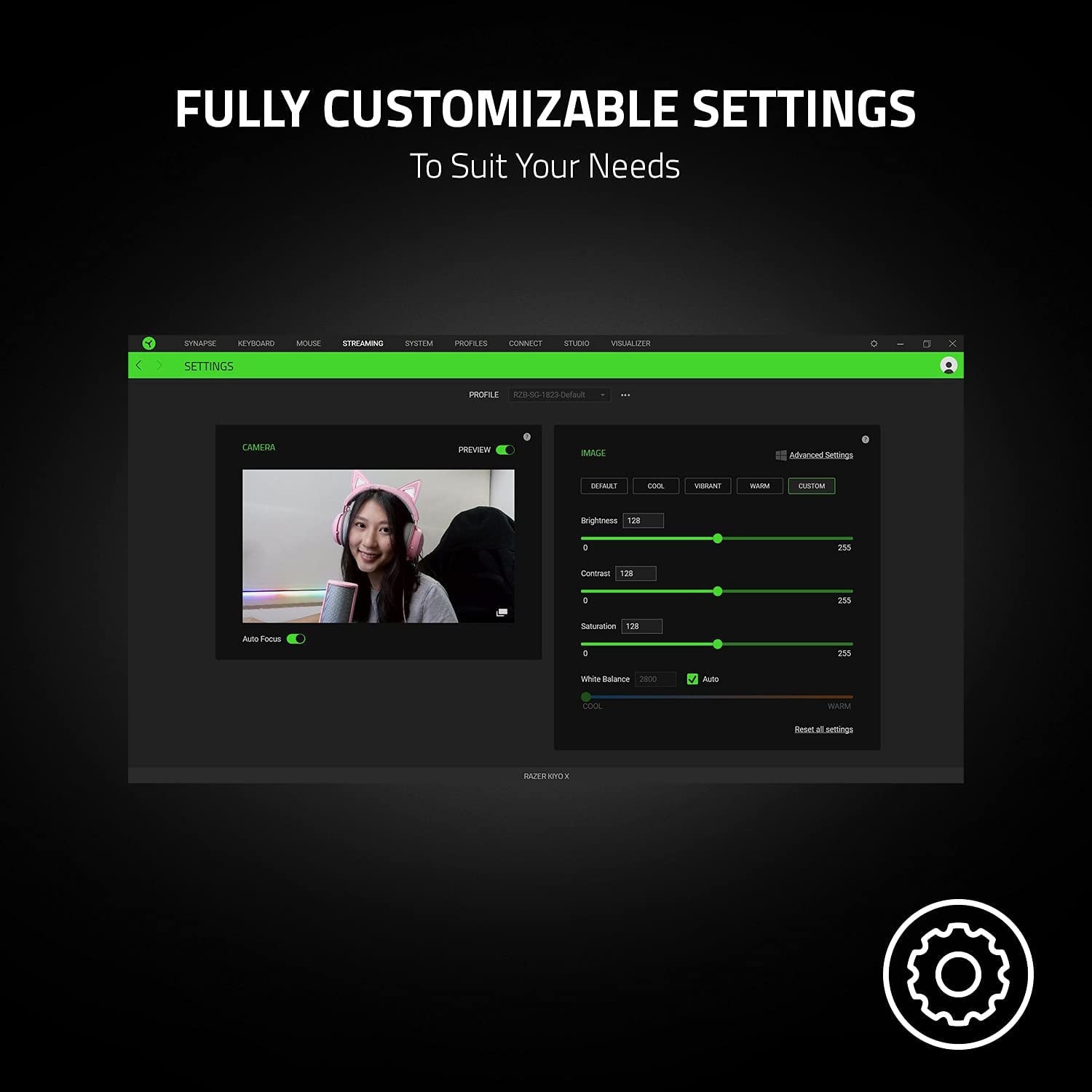 Razer Kiyo X - Full HD Streaming Webcam (1080P 30 FPS or 720P 60 FPS, Auto Focus, Plug & Play, Fully Customisable Settings, Flexible Mounting, Compact & Portable) Black