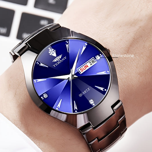 DEBLVE տղամարդու գործնական քվարցային ժամացույց՝ լուսավոր սլաքներով, օրացույցով և ամսաթվի ցուցադրմամբ, չժանգոտվող պողպատից սև ցուցատախտակով - մինիմալիստական ​​շքեղ դիզայն ճանապարհորդության, հանգստի և մասնագիտական ​​օգտագործման համար, պաշտոնական ժամացույց