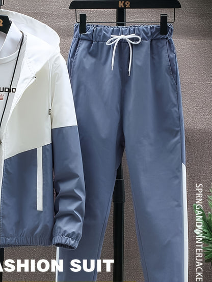 Տղամարդկանց գարուն-աշուն բացօթյա սպորտաձևերի մարզումների համար նախատեսված ամենօրյա գունային բլոկներով կարված վերնաշապիկով, կարգավորվող հավաքածու՝ տնային վերնաշապիկով և տաբատով, նորաձև քամուց պաշտպանող բաճկոնով, տաբատով, երկկտոր կոստյումով