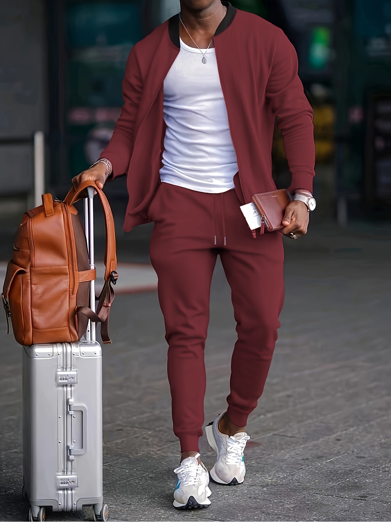 Գարնանային և աշնանային տղամարդկանց առօրյա սպորտային միագույն կոստյում