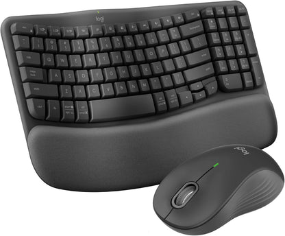 Logitech Wave Keys Wireless Ergonomic Keyboard with Cushioned Palm Rest, Comfortable Natural Typing, Easy-Switch, Bluetooth, Logi Bolt Receiver, for Multi-Os, Windows/Mac - Graphite