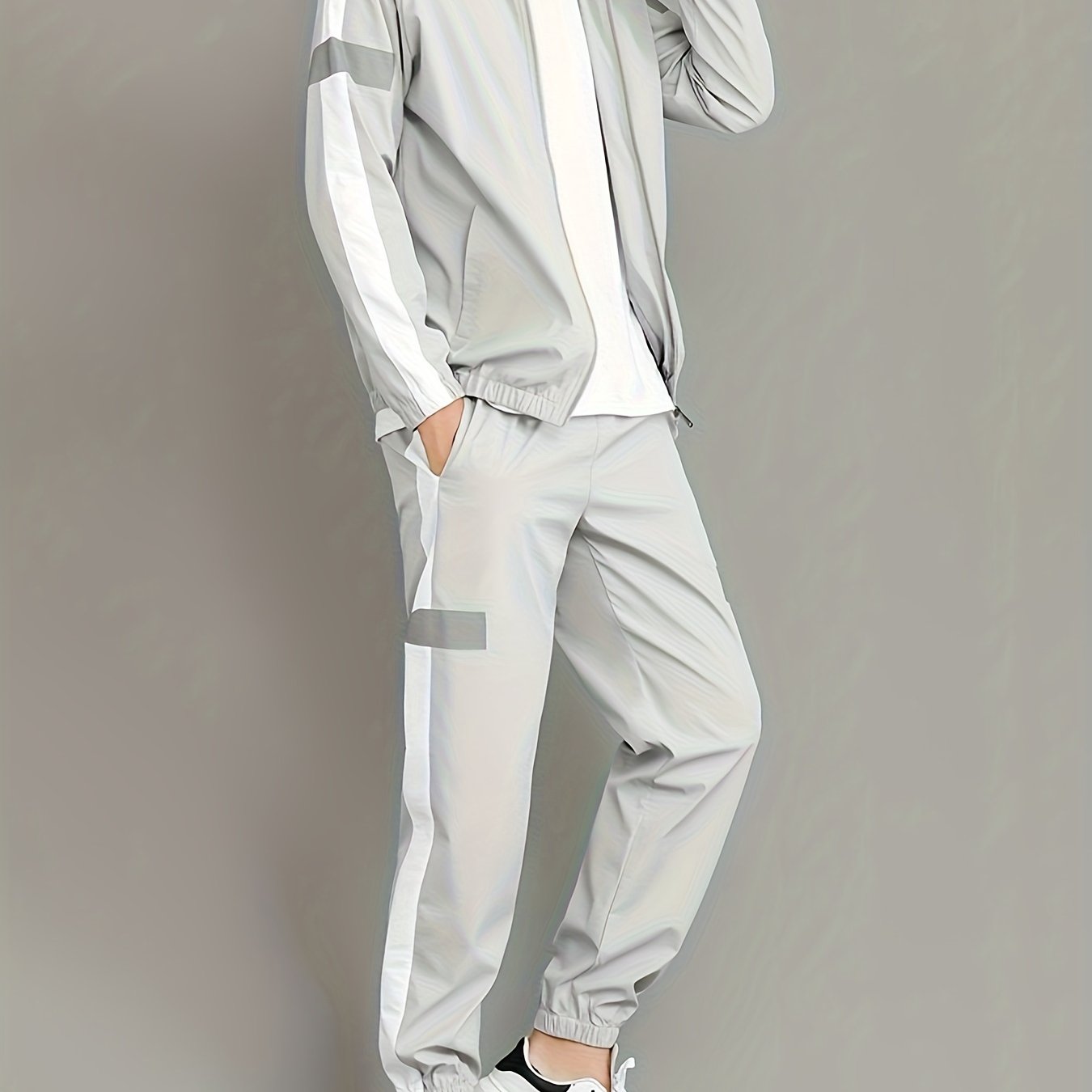 Spring and Autumn Men's Sports Suit, Two-piece Set of Top and Pants, Colorful Collar Long Sleeve