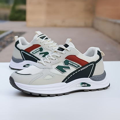 Տղամարդկանց շնչող ցանցե վազքի սպորտային կոշիկներ՝ ամուր, հակասահք, հոտակայուն, ռետինե ներբանով, գարնանային աշնան համար նախատեսված, ցածր, կապիչով դիզայնով, սպիտակ, սև և կանաչ գույներով։