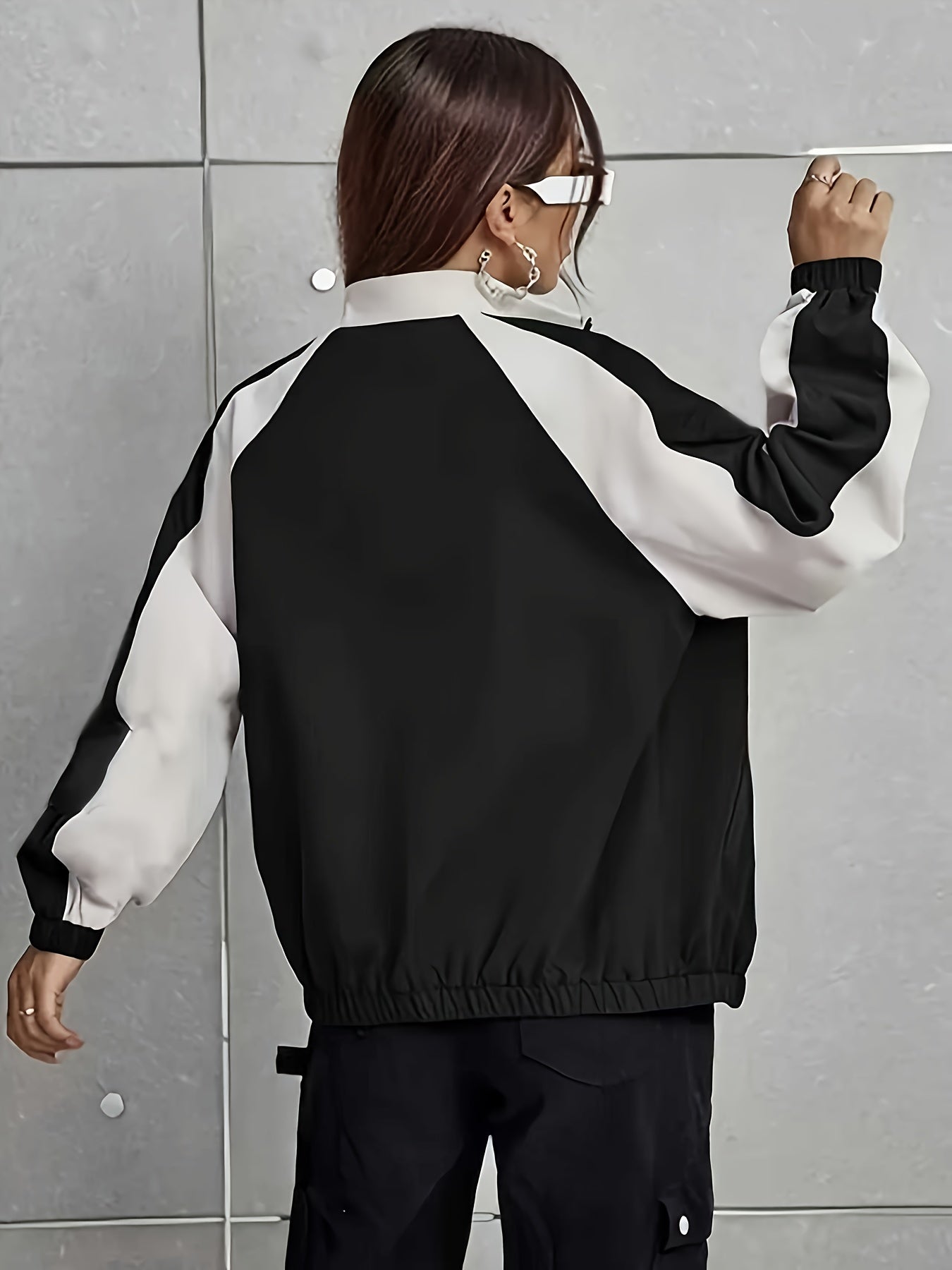 Women's Elegant Mandarin Collar Jacket - Burgundy & Half-Zip Coat with White Piping, All-Season Structured Outerwear (Black /Notch), Machine Washable Casual to Formal Blazer for & Social Events, Jackets For Women, Jacket For