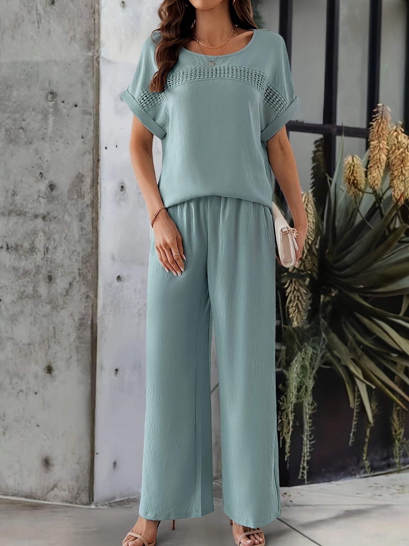 [Elegant Set + Short Sleeve Top and Pants]