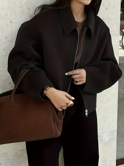 Women'S Short Casual Jacket - Elegant Lapel Collar Windbreaker Coat, All-Season Chic Outerwear for Everyday & Formal Events, Machine Washable H-Silhouette Jacket, Cute Jacket, Versatile Layering Piece, Easy-Care Blend