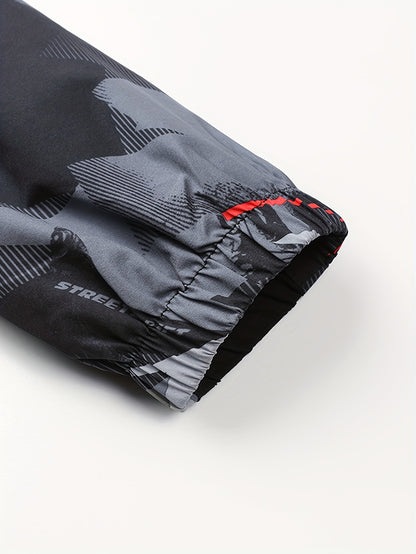 Men'S Lightweight Climbing Hooded Jacket - Quick-Dry Windproof Outdoor Sports Coat with Camouflage Pattern, Spring/Fall Casual & Training Wear, Regular Fit for Hiking, Running, Gym, Hiking Apparel, Durable Fabric