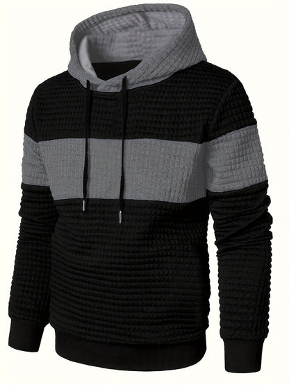 Նորաձև գլխարկով սվիտեր | Տղամարդու առօրյա սվիտեր թեթևակի ձգվող գործվածքից, երկար թևքերով, գրպանային դետալներով, միագույն նախշերով՝ գարուն/աշուն