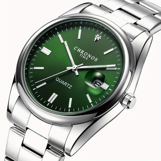 Popular CHRONOS Men's Fashion Sports Watch Stainless Steel Strap Calendar Luminous Quartz Watch Classic and Trendy All-match Commuting Watch Casual Men's Watch for Daily Wear Business Workplace Men's Watch Outdoor Sports Hand