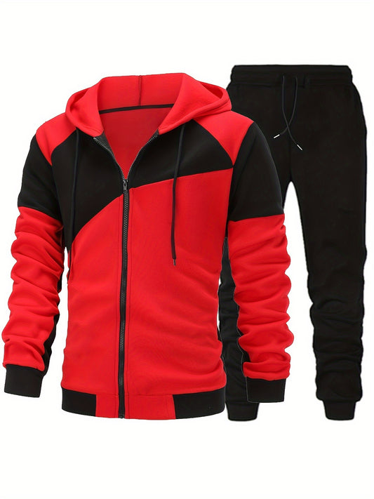 New Autumn and Winter Men's Zipper Design Hoodie Suit Fleece Hoodie Men's Casual Sports Suit - ayq