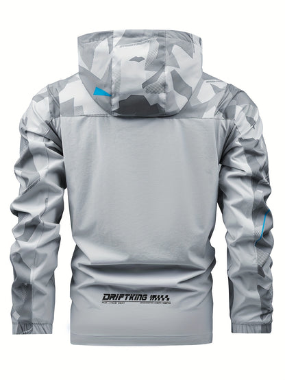 Men'S Lightweight Climbing Hooded Jacket - Quick-Dry Windproof Outdoor Sports Coat with Camouflage Pattern, Spring/Fall Casual & Training Wear, Regular Fit for Hiking, Running, Gym, Hiking Apparel, Durable Fabric