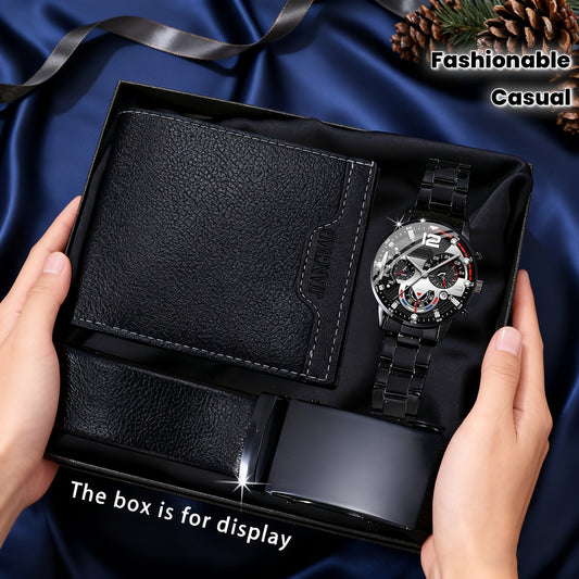 3 հատ տղամարդու ժամացույցների հավաքածու, դրամապանակ և գոտի | Նորաձև, առօրյա, թեթև, շքեղ, հիասքանչ, գեղեցիկ, սպորտային, նորաձև, հարմար է ամենօրյա օգտագործման համար, իդեալական նվեր տոների և ծննդյան օրերի համար, նվերների տուփ չկա