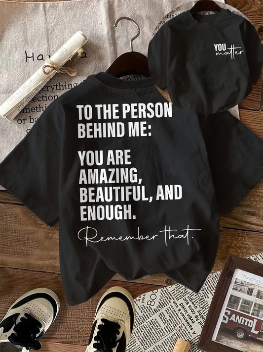 Women's Inspirational Letter Print T-Shirt - Short Sleeve Crew Neck Casual Top with Uplifting Message "You Are Amazing" - Black, Perfect for Spring & Summer, Motivational Clothing | Inspirational Apparel | Knit Construction - ayq