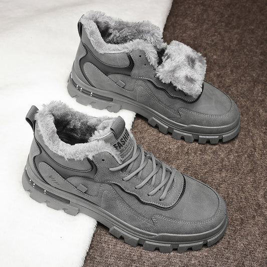 ZQBOBING Men'S Cozy Fleece-Lined Casual Sneakers - Beige & Black Low-Top Lace-Up Shoes with Thick Cushioned PVC Sole, Round Toe Design for Fall/Winter Comfort, Winter Footwear | Stylish Laceup Shoes | Durable PVC Sole, Blue B