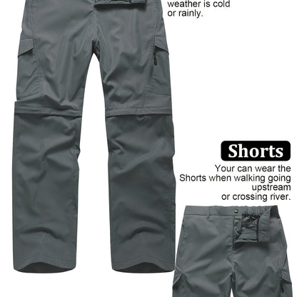 Men's Convertible Hiking Pants - Durable, Zip-Off Cargo Trousers for Fishing & Running, Casual Outdoor Wear with Pockets - ayq