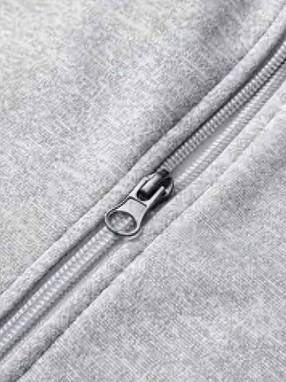 Տղամարդու մուգ կապույտ "Shan Yes" տպագրությամբ սպորտային հագուստ - ճարմանդով բաճկոն և գրպաններով մարզական տաբատ, ստանդարտ ֆիթ, գարնան և աշնան համար, հարմարավետ հանգստի հագուստ, հանգստի բաճկոն | սպորտային բաճկոն | ճարմանդով փակում, անհրաժեշտ բաճկոն