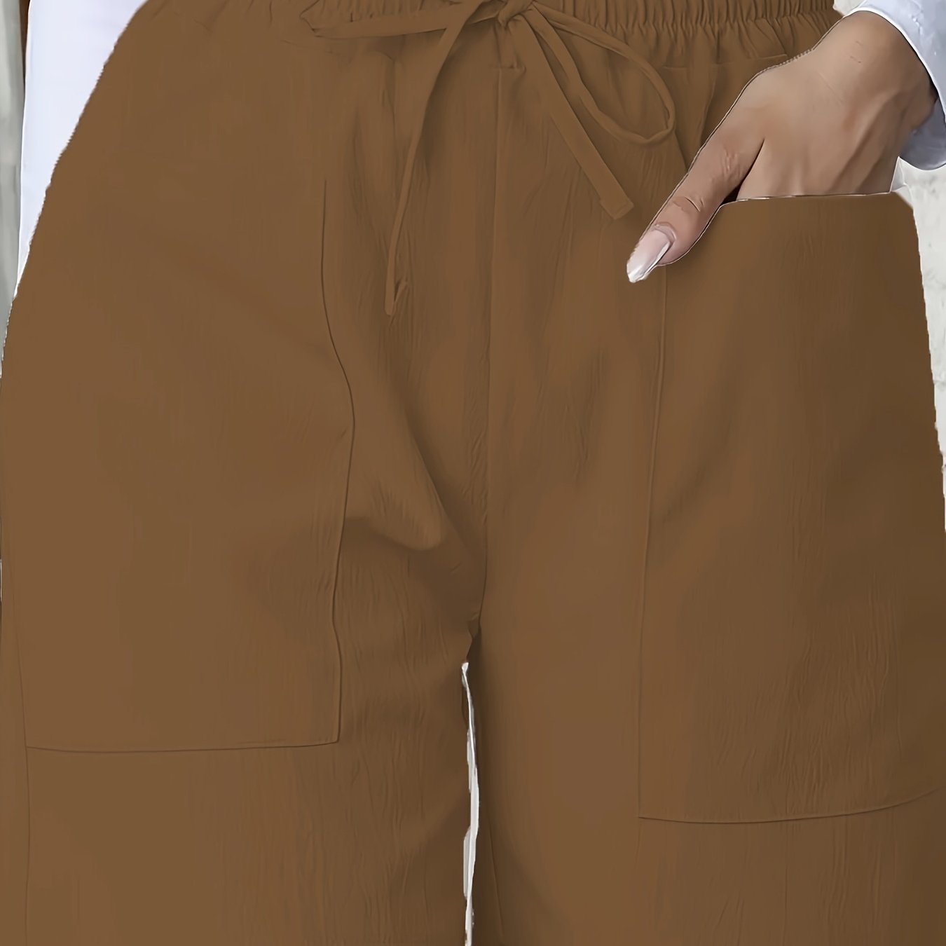 Կանացի հանգստի էլեգանտ առօրյա միաձույլ պոլիեսթեր կարճ շալվար, սովորական եզրագծով, չձգվող, գրպանով, գարնան, ամառ, աշնան համար