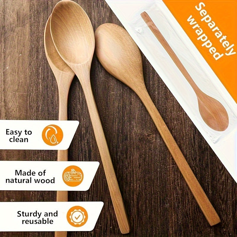 9-Inch Long Handle Wooden Spoons, Superba Spoon for Cooking, Wooden Spoon for Kitchen Soup Mixing Baking, Kitchen Supplies, Kitchen Utensils, Cooking Utensils