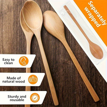 9-Inch Long Handle Wooden Spoons, Superba Spoon for Cooking, Wooden Spoon for Kitchen Soup Mixing Baking, Kitchen Supplies, Kitchen Utensils, Cooking Utensils