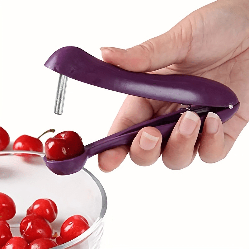 Quick Easy Cherry Pitter - Handheld Plastic Cherry & Olive Pitter Tool with Comfort Grip for Baking & Snacking - Portable Kitchen Gadget