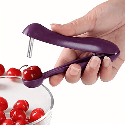 Quick Easy Cherry Pitter - Handheld Plastic Cherry & Olive Pitter Tool with Comfort Grip for Baking & Snacking - Portable Kitchen Gadget