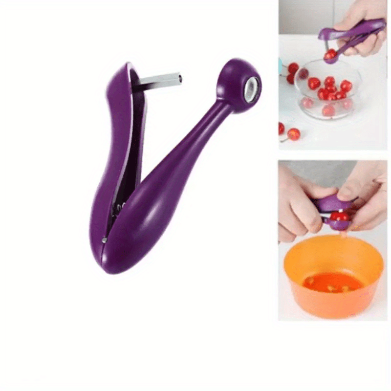 Quick Easy Cherry Pitter - Handheld Plastic Cherry & Olive Pitter Tool with Comfort Grip for Baking & Snacking - Portable Kitchen Gadget