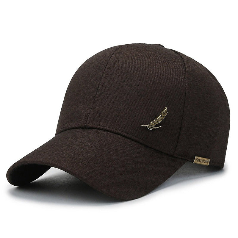 1pc Stylish Baseball Cap with Wheat Logo - 100% Polyester, Mature Look, Ideal for Spring to Fall Travel & Sun Protection - Available in Black, Dark Gray, Brown, Navy Blue, Casual Headwear|Sleek Cap Design|Comfortable Fit Cap