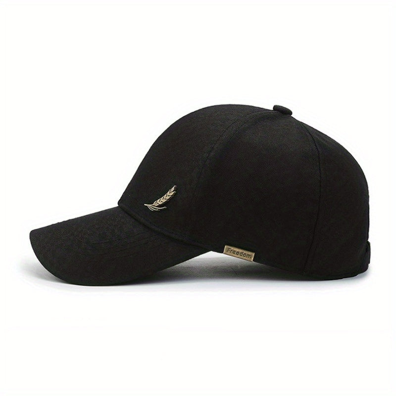 1pc Stylish Baseball Cap with Wheat Logo - 100% Polyester, Mature Look, Ideal for Spring to Fall Travel & Sun Protection - Available in Black, Dark Gray, Brown, Navy Blue, Casual Headwear|Sleek Cap Design|Comfortable Fit Cap