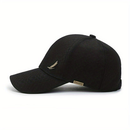 1pc Stylish Baseball Cap with Wheat Logo - 100% Polyester, Mature Look, Ideal for Spring to Fall Travel & Sun Protection - Available in Black, Dark Gray, Brown, Navy Blue, Casual Headwear|Sleek Cap Design|Comfortable Fit Cap