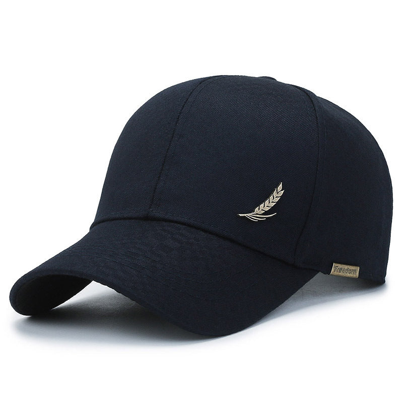 1pc Stylish Baseball Cap with Wheat Logo - 100% Polyester, Mature Look, Ideal for Spring to Fall Travel & Sun Protection - Available in Black, Dark Gray, Brown, Navy Blue, Casual Headwear|Sleek Cap Design|Comfortable Fit Cap