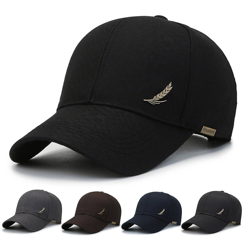 1pc Stylish Baseball Cap with Wheat Logo - 100% Polyester, Mature Look, Ideal for Spring to Fall Travel & Sun Protection - Available in Black, Dark Gray, Brown, Navy Blue, Casual Headwear|Sleek Cap Design|Comfortable Fit Cap