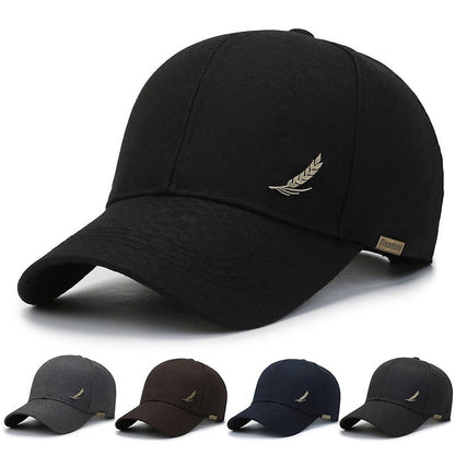 1pc Stylish Baseball Cap with Wheat Logo - 100% Polyester, Mature Look, Ideal for Spring to Fall Travel & Sun Protection - Available in Black, Dark Gray, Brown, Navy Blue, Casual Headwear|Sleek Cap Design|Comfortable Fit Cap