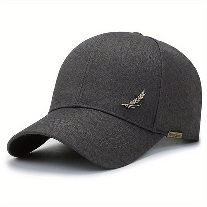 1pc Stylish Baseball Cap with Wheat Logo - 100% Polyester, Mature Look, Ideal for Spring to Fall Travel & Sun Protection - Available in Black, Dark Gray, Brown, Navy Blue, Casual Headwear|Sleek Cap Design|Comfortable Fit Cap