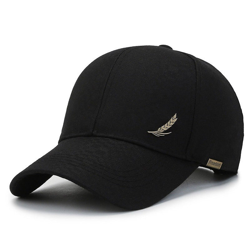 1pc Stylish Baseball Cap with Wheat Logo - 100% Polyester, Mature Look, Ideal for Spring to Fall Travel & Sun Protection - Available in Black, Dark Gray, Brown, Navy Blue, Casual Headwear|Sleek Cap Design|Comfortable Fit Cap
