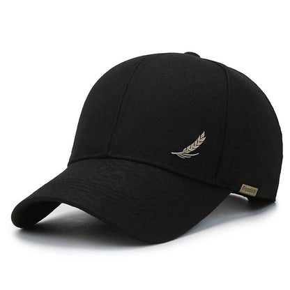 1pc Stylish Baseball Cap with Wheat Logo - 100% Polyester, Mature Look, Ideal for Spring to Fall Travel & Sun Protection - Available in Black, Dark Gray, Brown, Navy Blue, Casual Headwear|Sleek Cap Design|Comfortable Fit Cap
