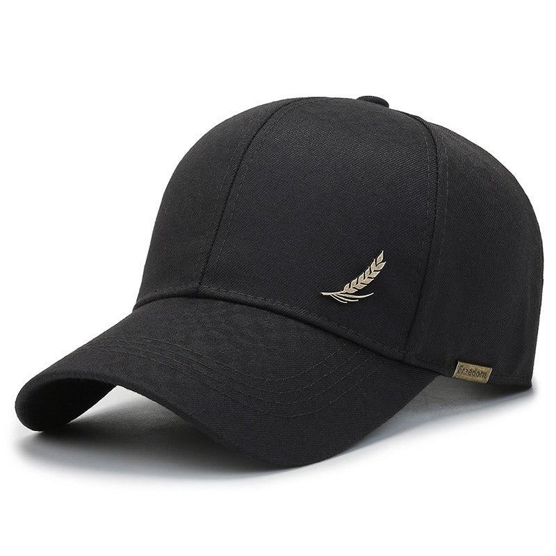 1pc Stylish Baseball Cap with Wheat Logo - 100% Polyester, Mature Look, Ideal for Spring to Fall Travel & Sun Protection - Available in Black, Dark Gray, Brown, Navy Blue, Casual Headwear|Sleek Cap Design|Comfortable Fit Cap