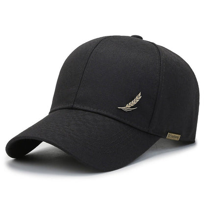 1pc Stylish Baseball Cap with Wheat Logo - 100% Polyester, Mature Look, Ideal for Spring to Fall Travel & Sun Protection - Available in Black, Dark Gray, Brown, Navy Blue, Casual Headwear|Sleek Cap Design|Comfortable Fit Cap