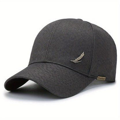 1pc Stylish Baseball Cap with Wheat Logo - 100% Polyester, Mature Look, Ideal for Spring to Fall Travel & Sun Protection - Available in Black, Dark Gray, Brown, Navy Blue, Casual Headwear|Sleek Cap Design|Comfortable Fit Cap
