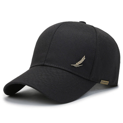 1pc Stylish Baseball Cap with Wheat Logo - 100% Polyester, Mature Look, Ideal for Spring to Fall Travel & Sun Protection - Available in Black, Dark Gray, Brown, Navy Blue, Casual Headwear|Sleek Cap Design|Comfortable Fit Cap