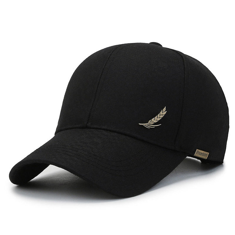 1pc Stylish Baseball Cap with Wheat Logo - 100% Polyester, Mature Look, Ideal for Spring to Fall Travel & Sun Protection - Available in Black, Dark Gray, Brown, Navy Blue, Casual Headwear|Sleek Cap Design|Comfortable Fit Cap