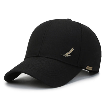 1pc Stylish Baseball Cap with Wheat Logo - 100% Polyester, Mature Look, Ideal for Spring to Fall Travel & Sun Protection - Available in Black, Dark Gray, Brown, Navy Blue, Casual Headwear|Sleek Cap Design|Comfortable Fit Cap