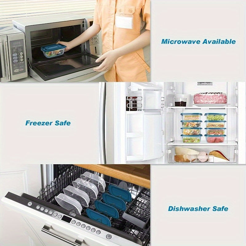 10pcs Reusable Food Storage Container Set with Leakproof Lids - BPA-Free Plastic Meal Prep Boxes for Kitchen, Office, School & Picnics - Dishwasher & Microwave Safe Organizer.