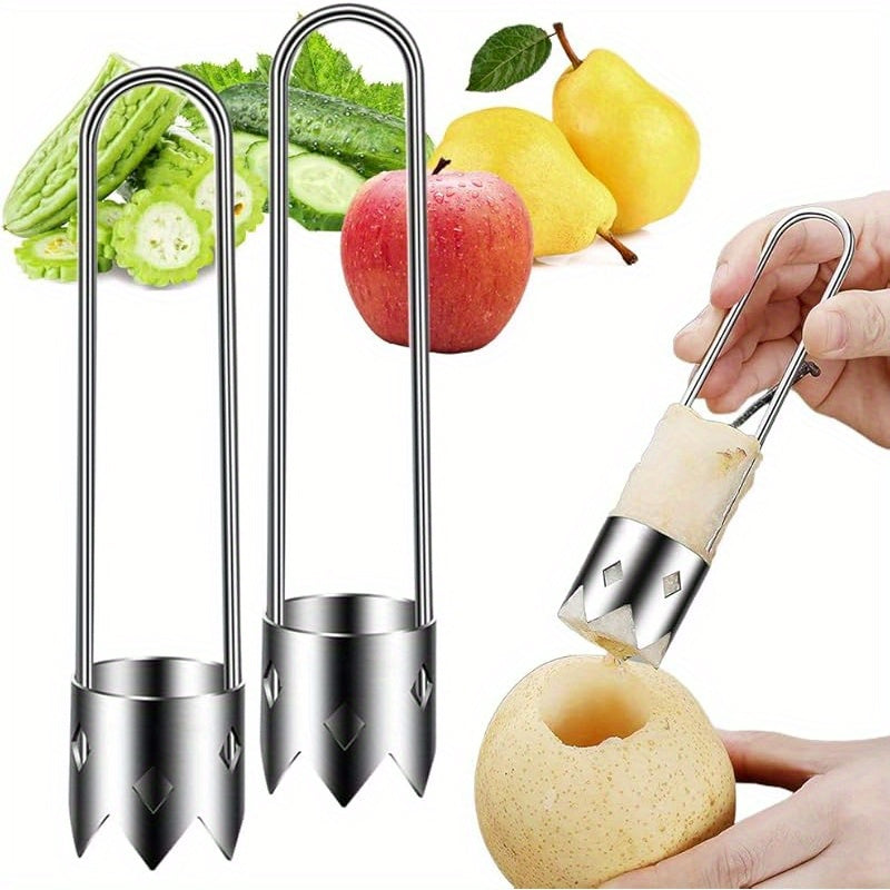 1pc/2pcs/3pcs Red Bell Pepper Seed Corer, Stainless Steel Fruit Core Remover Apple Core Seed Remover Vegetable Corer Tool for Vegetables Fruit Kitchen Utensils (Sliver)