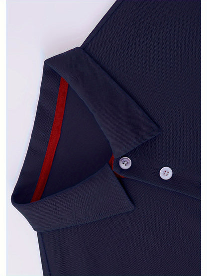 Տղամարդկանց պատահական գոլֆի պոլո վերնաշապիկ, երկրաչափական նախշ, թեթև ձգվող գործվածք, պոլիեսթեր 100%, սովորական, ամառային կարճ թեւ, շրջափակով օձիքով և կոճակի դետալներով, 210գ/մ² - Բուրգունդի