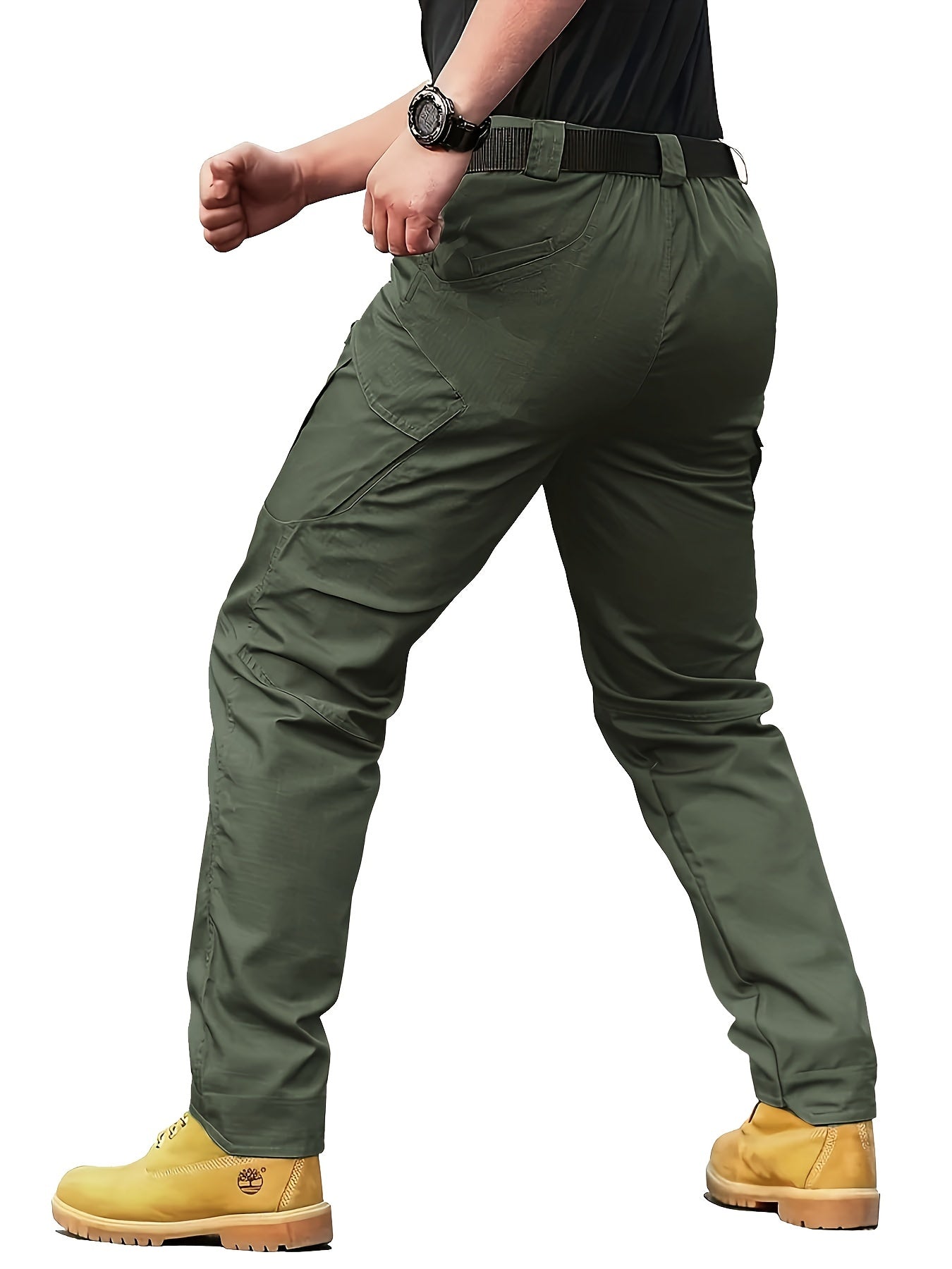 Multi Pocket Men's Tactical Pants, Loose Casual Outdoor Military Pants Without Belt, Mens Cargo Pants For Hiking